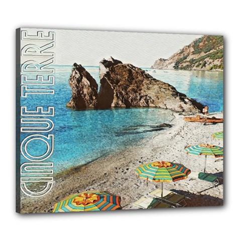 Beach Day At Cinque Terre, Colorful Italy Vintage Canvas 24  X 20  (stretched) by ConteMonfrey