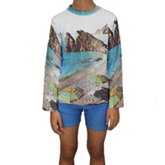 Beach Day At Cinque Terre, Colorful Italy Vintage Kids  Long Sleeve Swimwear by ConteMonfrey