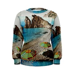 Beach Day At Cinque Terre, Colorful Italy Vintage Women s Sweatshirt by ConteMonfrey