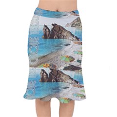 Beach Day At Cinque Terre, Colorful Italy Vintage Short Mermaid Skirt by ConteMonfrey