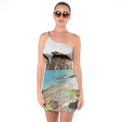 Beach Day At Cinque Terre, Colorful Italy Vintage One Soulder Bodycon Dress by ConteMonfrey