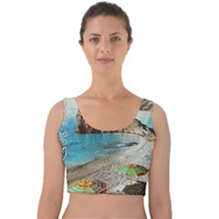 Beach Day At Cinque Terre, Colorful Italy Vintage Velvet Crop Top by ConteMonfrey