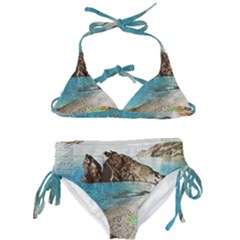 Beach Day At Cinque Terre, Colorful Italy Vintage Kids  Classic Bikini Set by ConteMonfrey