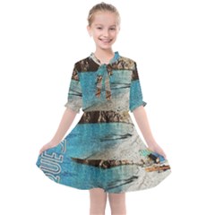 Beach Day At Cinque Terre, Colorful Italy Vintage Kids  All Frills Chiffon Dress by ConteMonfrey