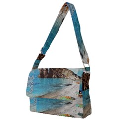 Beach Day At Cinque Terre, Colorful Italy Vintage Full Print Messenger Bag (l)