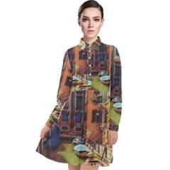 Venice Canals Art   Long Sleeve Chiffon Shirt Dress