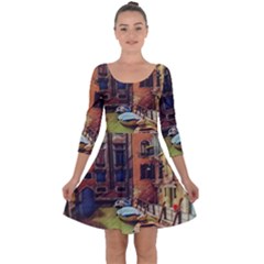 Venice Canals Art   Quarter Sleeve Skater Dress by ConteMonfrey