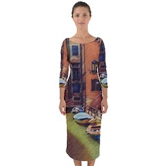 Venice Canals Art   Quarter Sleeve Midi Bodycon Dress by ConteMonfrey