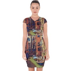 Venice Canals Art   Capsleeve Drawstring Dress  by ConteMonfrey