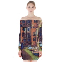 Venice Canals Art   Long Sleeve Off Shoulder Dress by ConteMonfrey