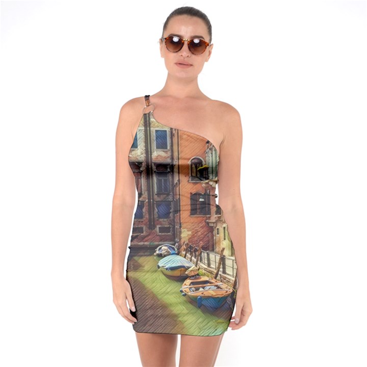 Venice Canals Art   One Soulder Bodycon Dress