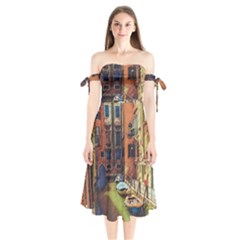 Venice Canals Art   Shoulder Tie Bardot Midi Dress by ConteMonfrey