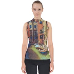 Venice Canals Art   Mock Neck Shell Top by ConteMonfrey