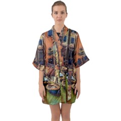 Venice Canals Art   Half Sleeve Satin Kimono  by ConteMonfrey