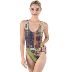 Venice Canals Art   High Leg Strappy Swimsuit by ConteMonfrey