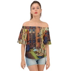 Venice Canals Art   Off Shoulder Short Sleeve Top by ConteMonfrey