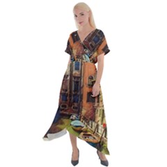 Venice Canals Art   Cross Front Sharkbite Hem Maxi Dress by ConteMonfrey