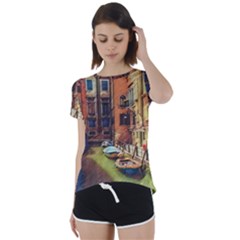 Venice Canals Art   Short Sleeve Foldover Tee by ConteMonfrey