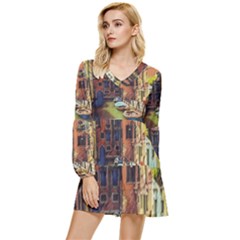 Venice Canals Art   Tiered Long Sleeve Mini Dress by ConteMonfrey