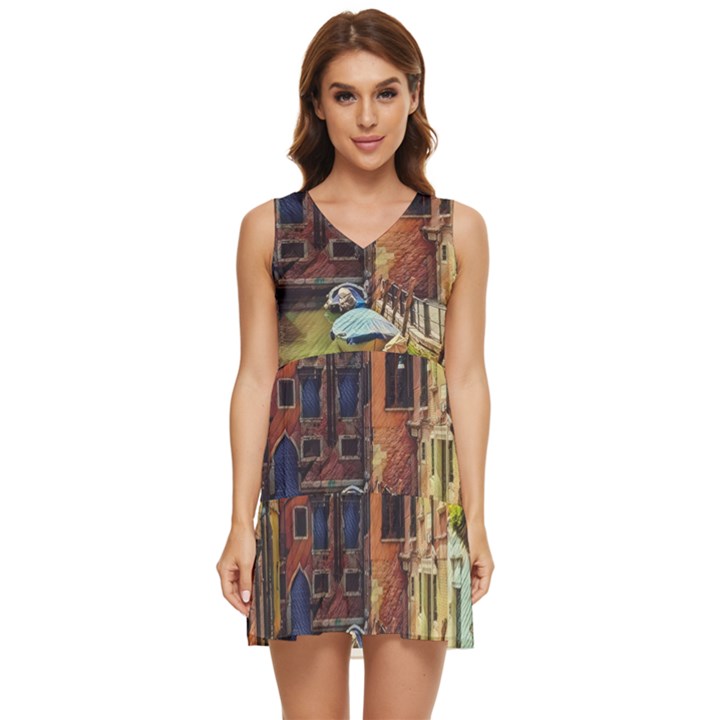 Venice Canals Art   Tiered Sleeveless Mini Dress