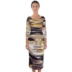 Artistic Venetian Mask Quarter Sleeve Midi Bodycon Dress by ConteMonfrey