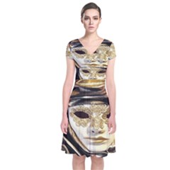 Artistic Venetian Mask Short Sleeve Front Wrap Dress by ConteMonfrey