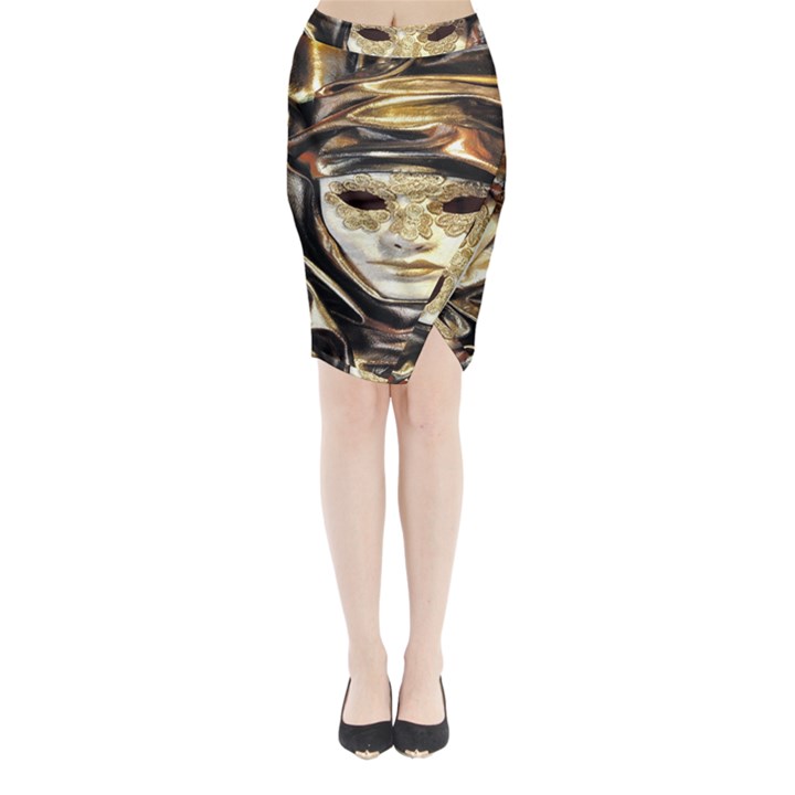 Artistic Venetian Mask Midi Wrap Pencil Skirt