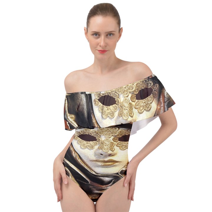 Artistic Venetian Mask Off Shoulder Velour Bodysuit 