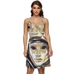 Artistic Venetian Mask V-neck Pocket Summer Dress  by ConteMonfrey