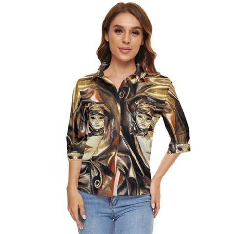 Artistic Venetian Mask Women s Quarter Sleeve Pocket Shirt by ConteMonfrey