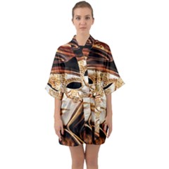 Venetian Mask Half Sleeve Satin Kimono  by ConteMonfrey