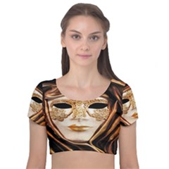 Venetian Mask Velvet Short Sleeve Crop Top  by ConteMonfrey