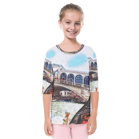 Lovely Gondola Ride - Venetian Bridge Kids  Quarter Sleeve Raglan Tee by ConteMonfrey