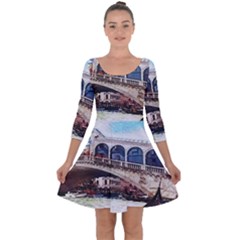 Lovely Gondola Ride - Venetian Bridge Quarter Sleeve Skater Dress by ConteMonfrey