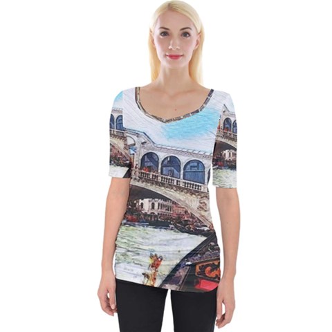 Lovely Gondola Ride - Venetian Bridge Wide Neckline Tee by ConteMonfrey