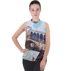 Lovely Gondola Ride - Venetian Bridge Mock Neck Chiffon Sleeveless Top by ConteMonfrey