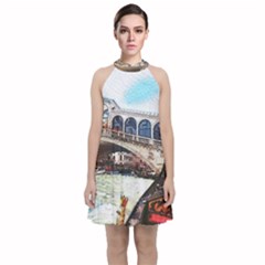 Lovely Gondola Ride - Venetian Bridge Velvet Halter Neckline Dress  by ConteMonfrey