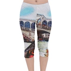 Lovely Gondola Ride - Venetian Bridge Velvet Capri Leggings  by ConteMonfrey