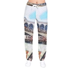 Lovely Gondola Ride - Venetian Bridge Women Velvet Drawstring Pants by ConteMonfrey