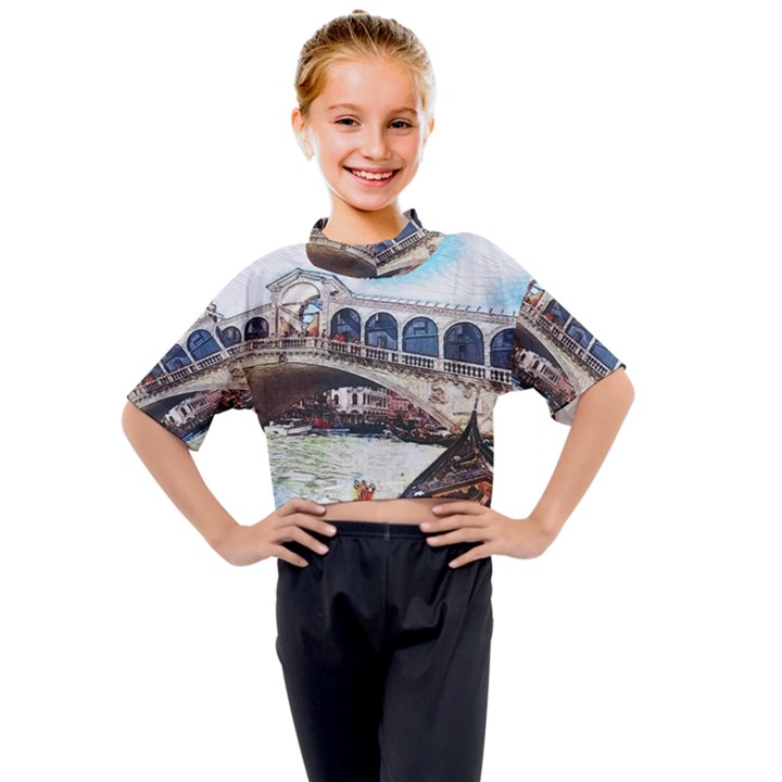 Lovely Gondola Ride - Venetian Bridge Kids Mock Neck Tee