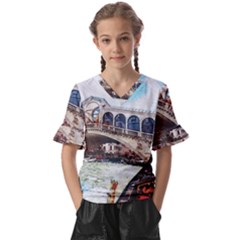 Lovely Gondola Ride - Venetian Bridge Kids  V-neck Horn Sleeve Blouse by ConteMonfrey