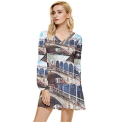 Lovely Gondola Ride - Venetian Bridge Tiered Long Sleeve Mini Dress by ConteMonfrey