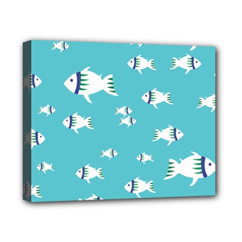 Blue Fish Pattern Canvas 10  X 8  (stretched) by danenraven