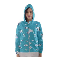 Blue Fish Pattern Women s Hooded Windbreaker by danenraven