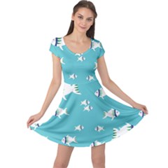 Blue Fish Pattern Cap Sleeve Dress by danenraven