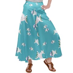 Blue Fish Pattern Satin Palazzo Pants by danenraven