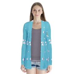 Blue Fish Pattern Drape Collar Cardigan by danenraven