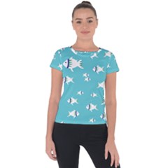 Blue Fish Pattern Short Sleeve Sports Top  by danenraven