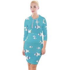 Blue Fish Pattern Quarter Sleeve Hood Bodycon Dress by danenraven