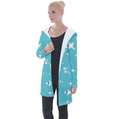 Blue Fish Pattern Longline Hooded Cardigan by danenraven